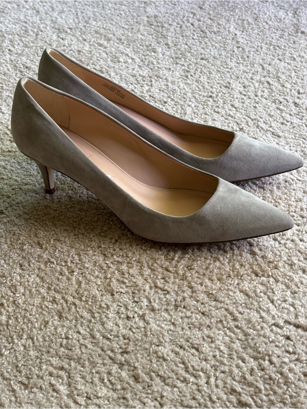 J. Crew Suede Pointed-Toe Kitten Heels - Gray Made in Italy